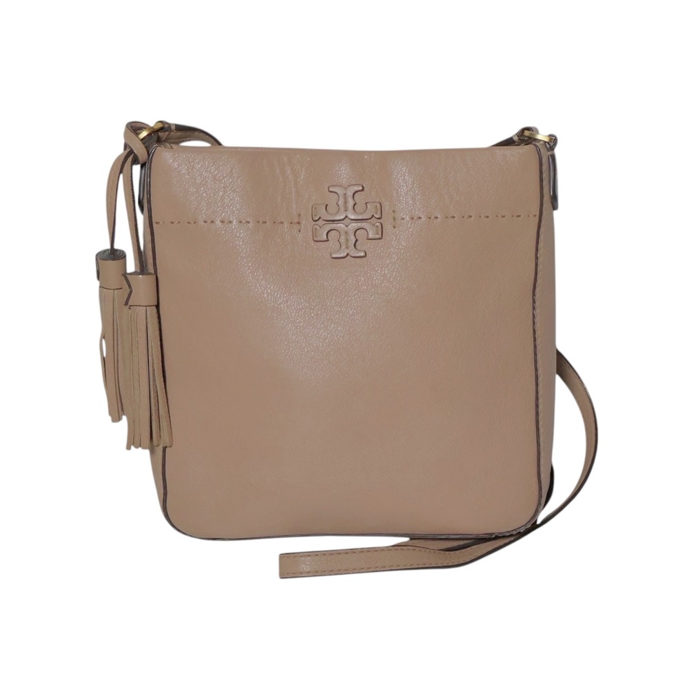 Tory Burch Beige Leather Crossbody Bag with Tassel